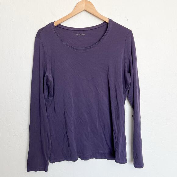 Eileen Fisher Shirt Top XL Purple Organic Cotton Round Neck Tee Long Sleeve - Picture 1 of 4